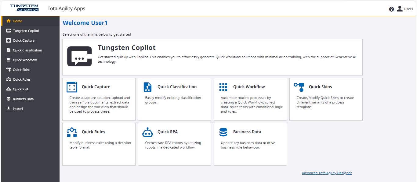 TotalAgility Apps Home page