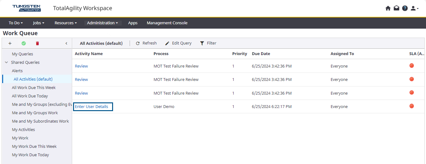 Enter user details activity in workspace