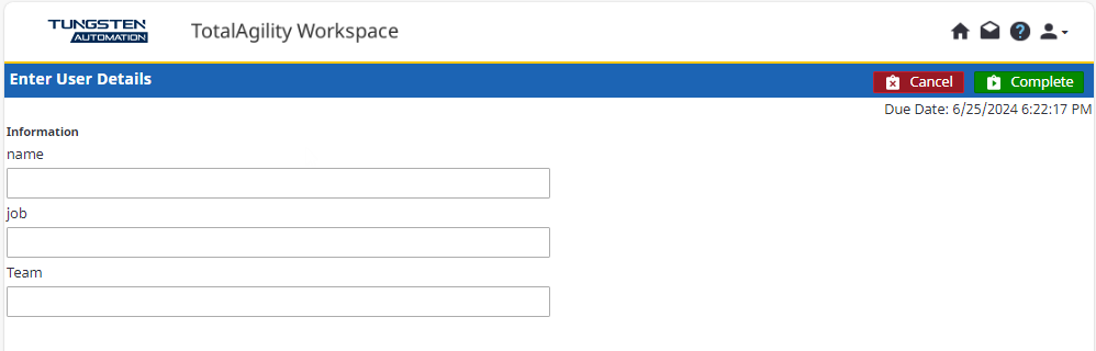 Enter user details fields in workspace