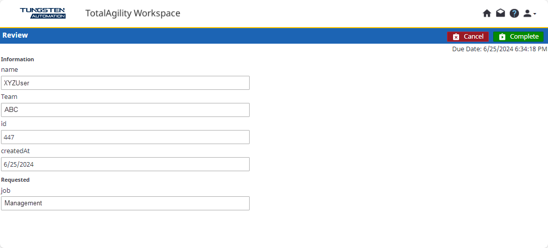 Fields updated in review activity in workspace