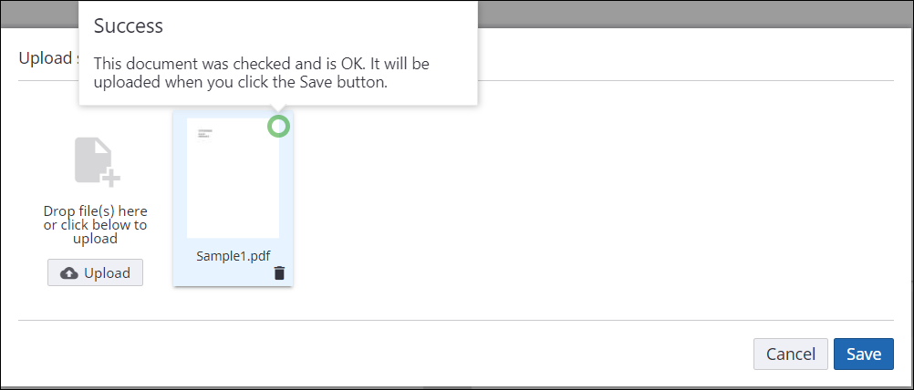 Document upload success Document upload success