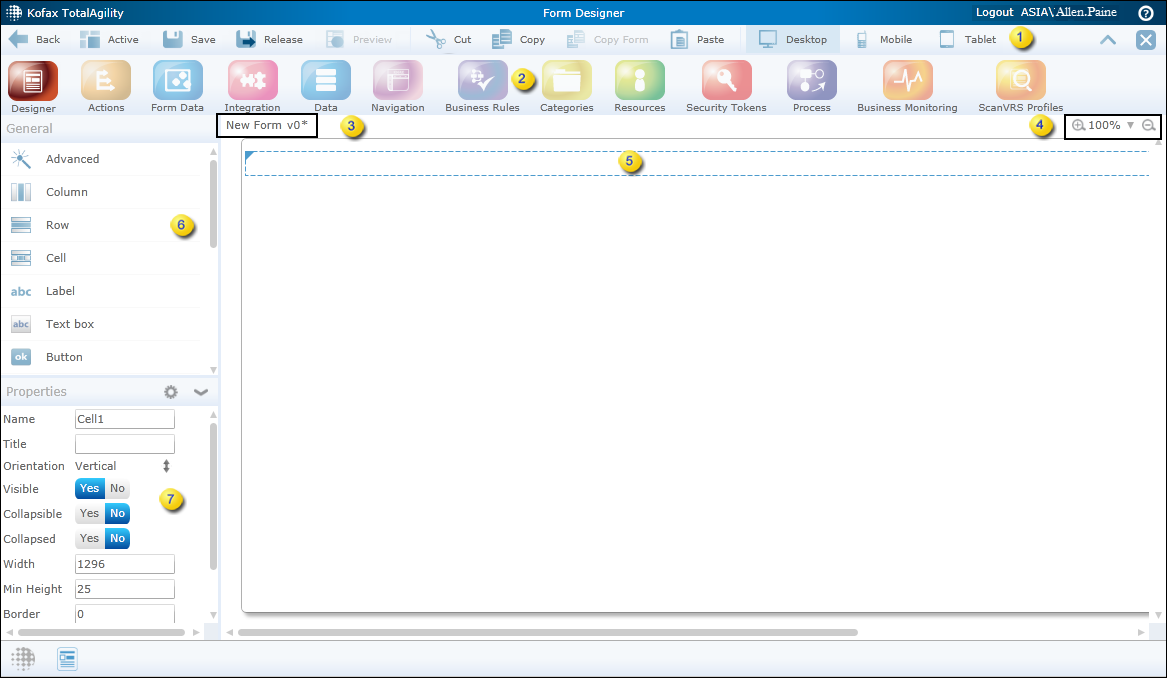 form designing interface