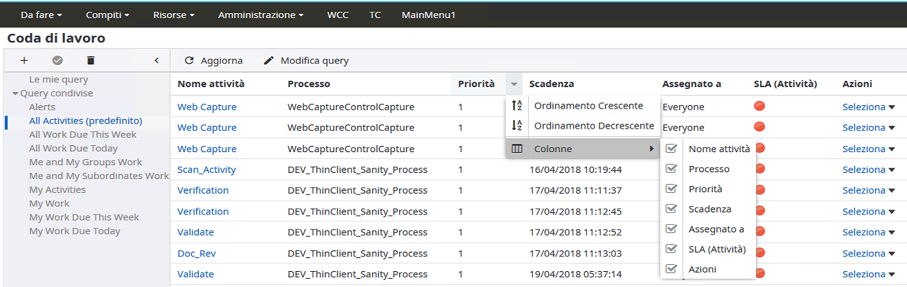 Gestione delle colonne