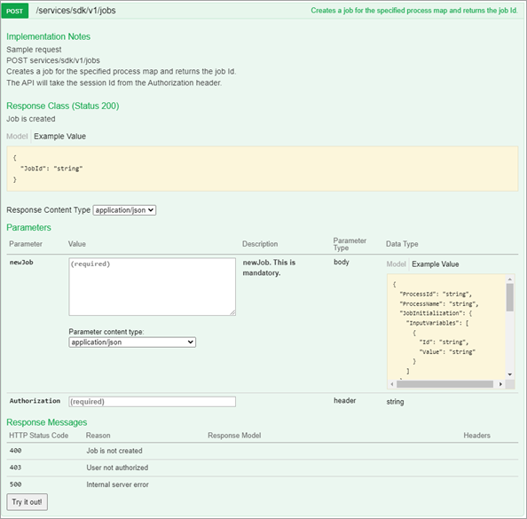 RestFul サービスの例: ジョブの作成