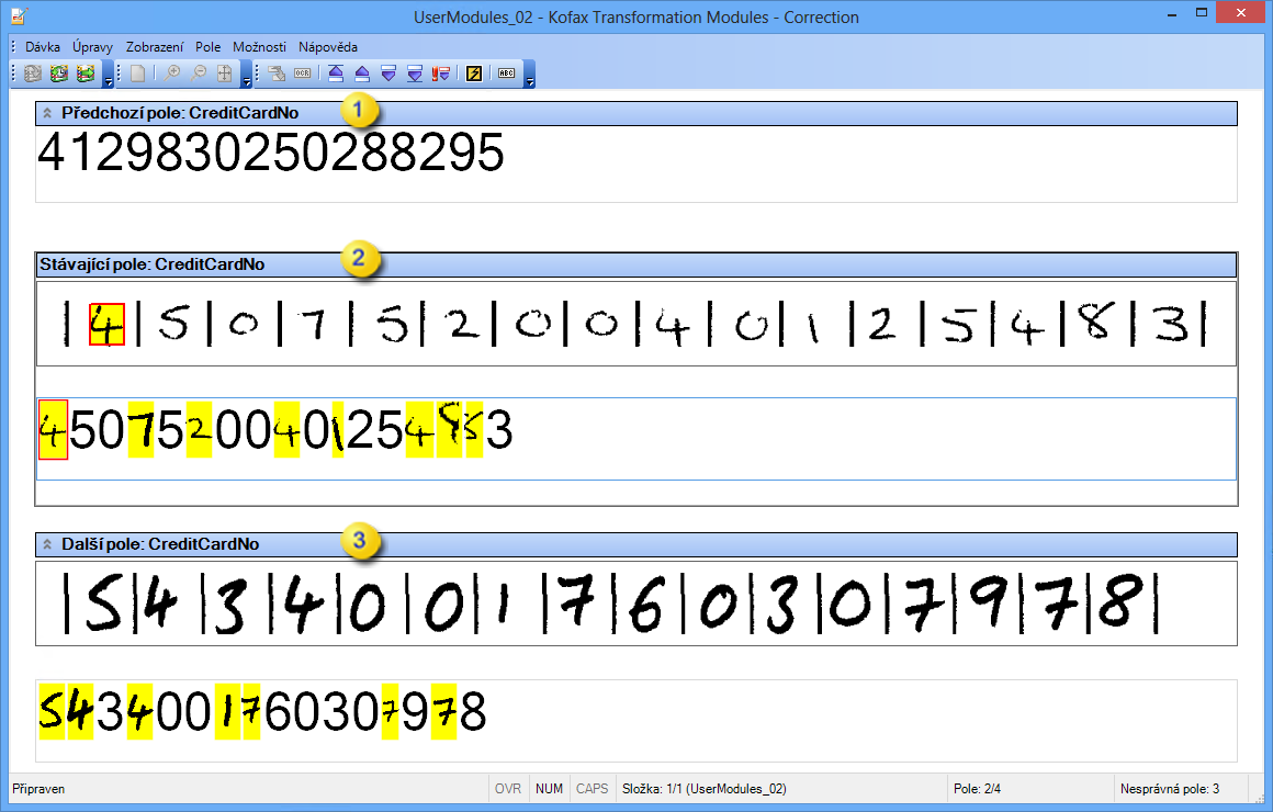 Obraz ukazující rozhraní Kofax Transformation Modules - Correction.