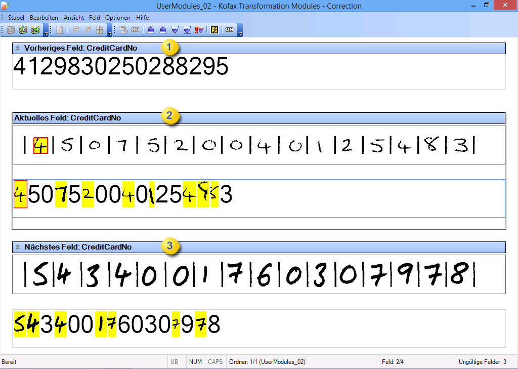 Eine Abbildung der Kofax Transformation -Correction-Oberfläche.
