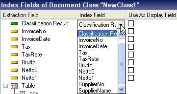 An image showing the index field selection list. An image showing the index field selection list.