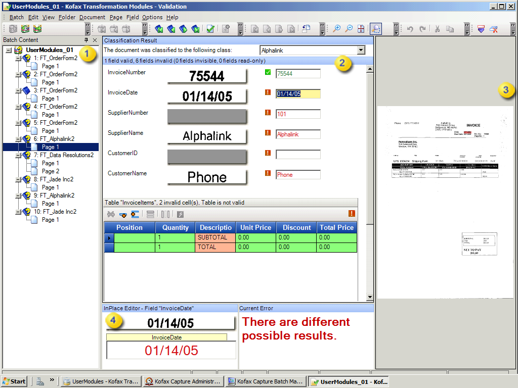 An image showing interface.Kofax Transformation -Validation An image showing interface.Kofax Transformation -Validation