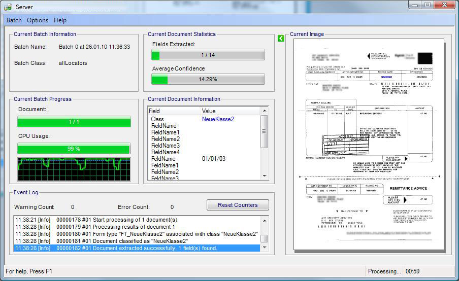 An image that shows the initial view of the Kofax Transformation - Server module.
