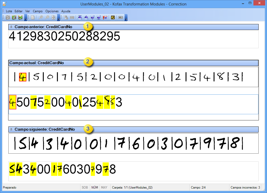 Imagen que muestra la interfaz de Kofax Transformation Modules - Correction.