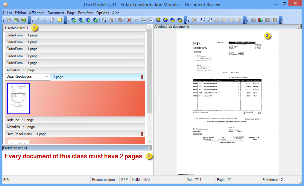 Une image qui illustre un exemple de la vue initiale de .Document Review
