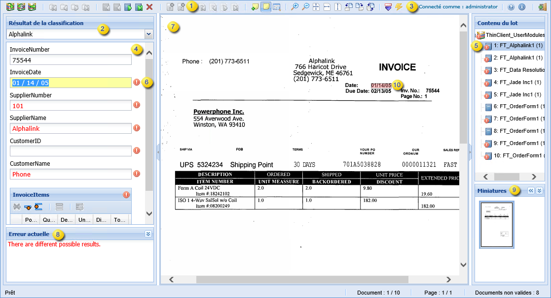 Une image qui montre la vue initiale de l'interface utilisateur.Thin Client Validation