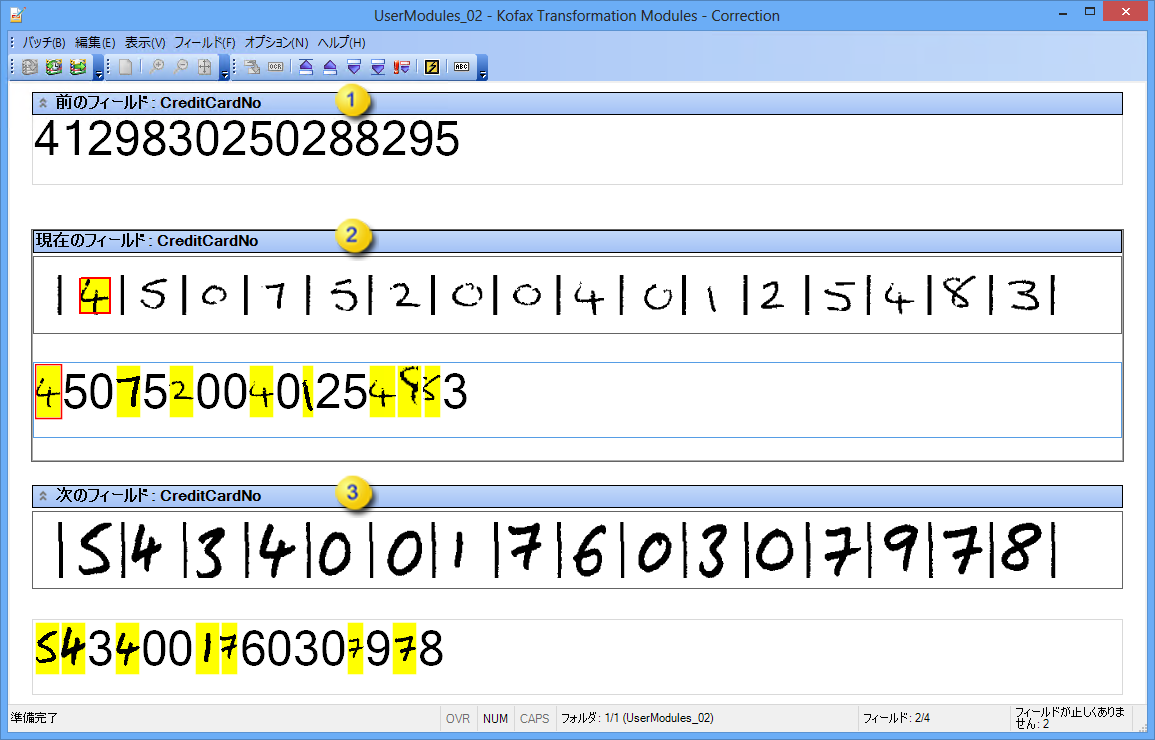Kofax Transformation Modules - Correction インターフェイスを示す画像。