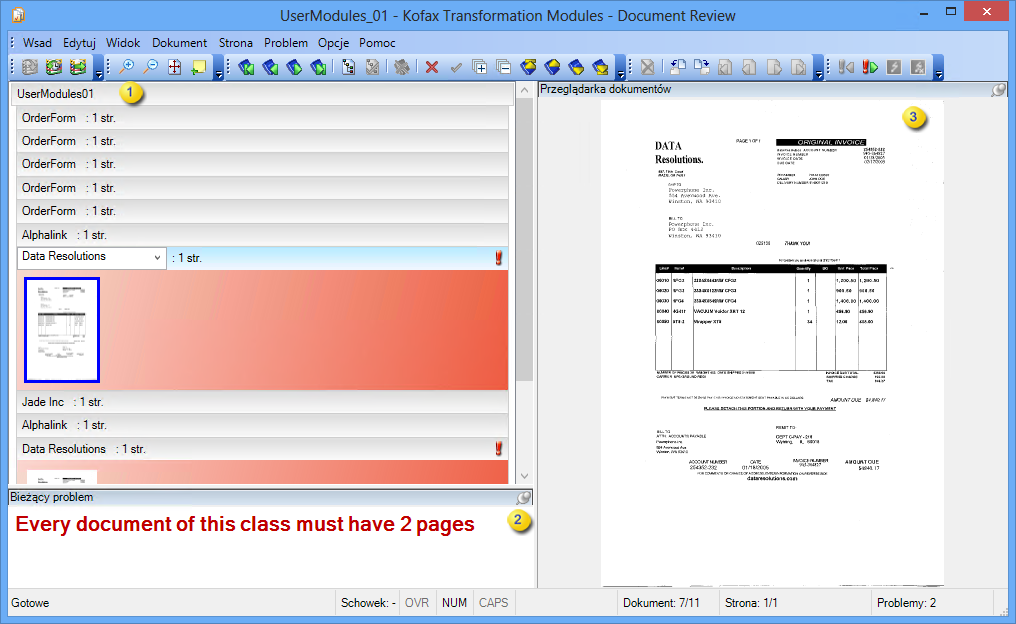 Obraz przedstawiający przykład początkowego widoku w module .Document Review
