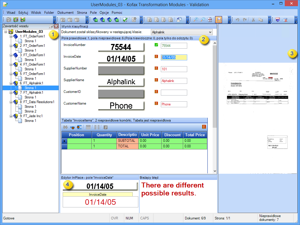 Obraz przedstawiający interfejs modułu.Kofax Transformation -Validation