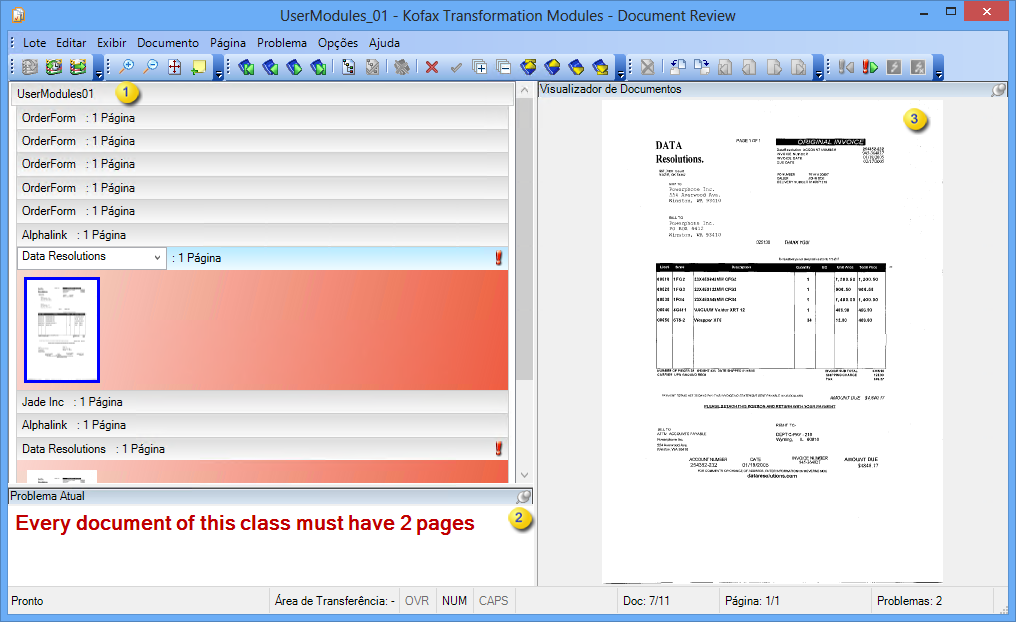 Uma imagem que mostra um exemplo da visualização inicial do .Document Review