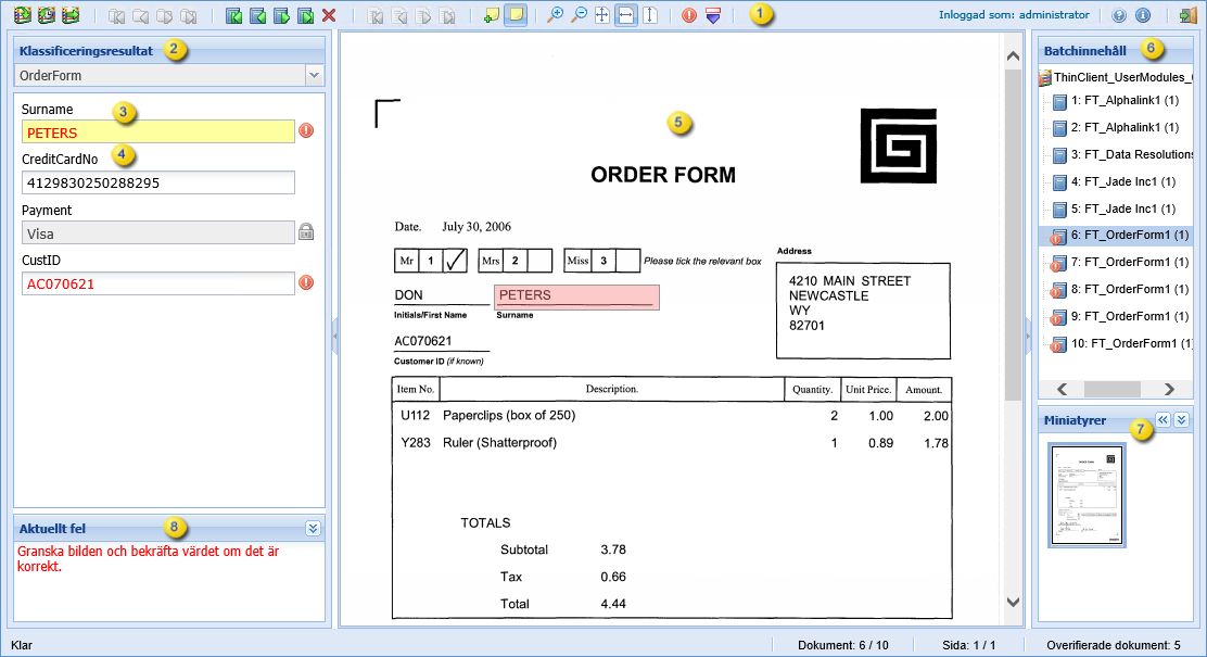 En bild som visar användargränssnittets standardvy för Thin Client Verification.
