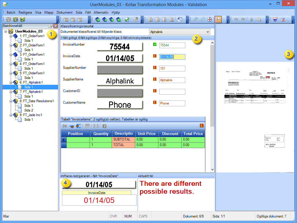 En bild som visar gränssnitt.Kofax Transformation Modules -Validation