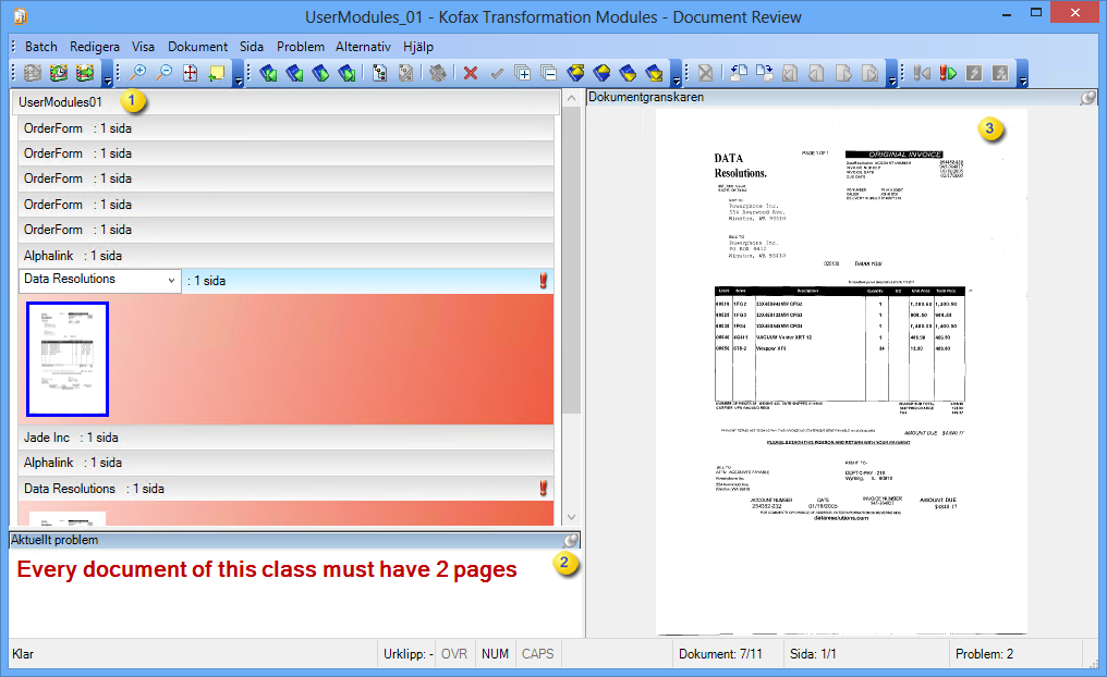 En bild som visar exempel på standardvyn.Document Review