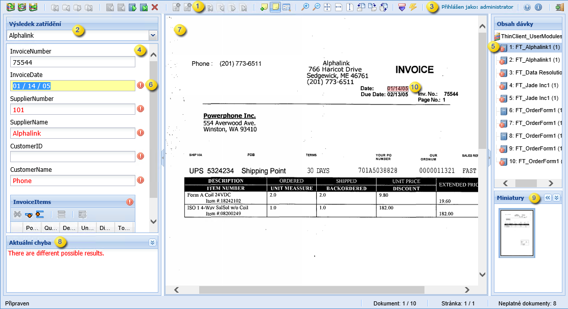 Obraz, který znázorňuje počáteční zobrazení uživatelského rozhraní aplikace Thin Client Validation.