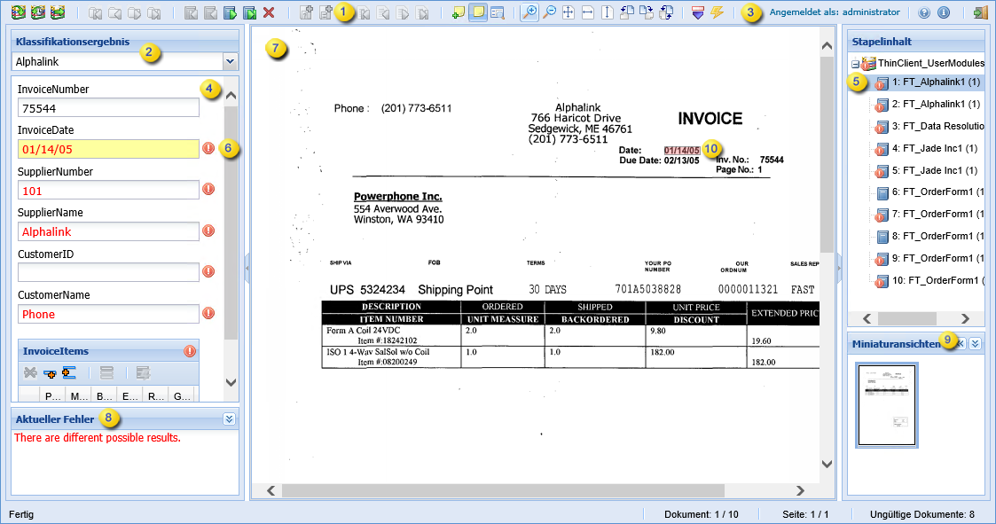 Das Startfenster der Benutzeroberfläche.Thin Client Validation