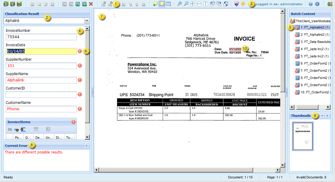 An image that displays the initial view of the user interface.Thin Client Validation