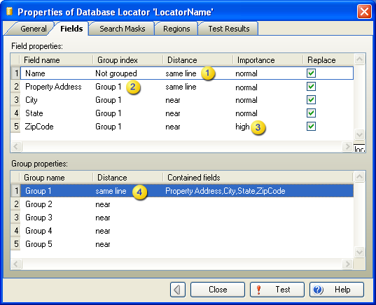 Example of the Fields tab Example of the Fields tab
