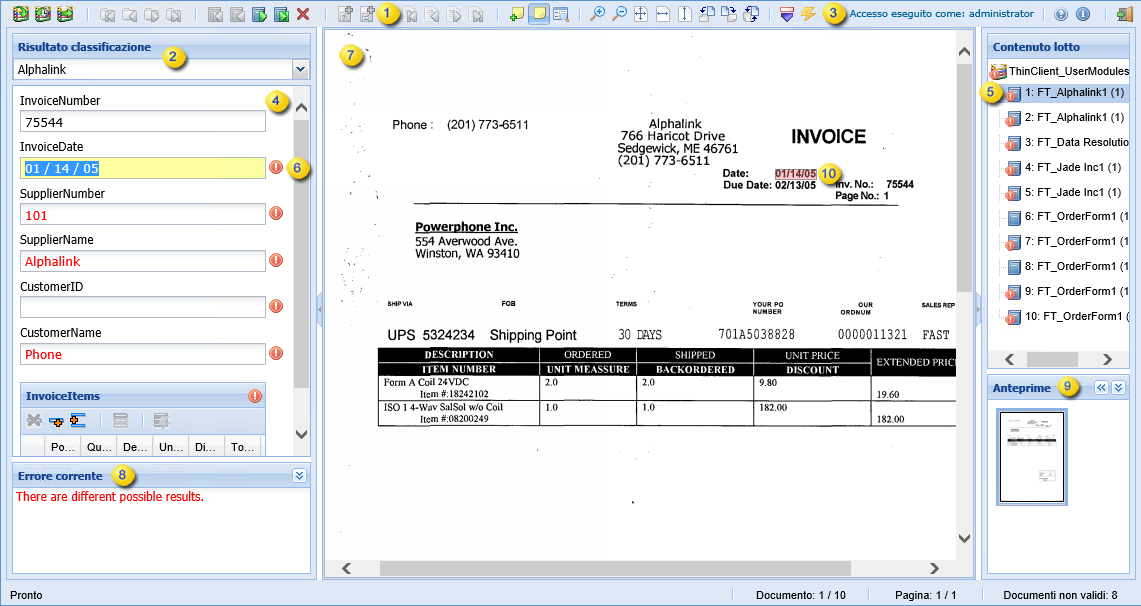Immagine della visualizzazione iniziale dell'interfaccia utente di Thin Client Validation.