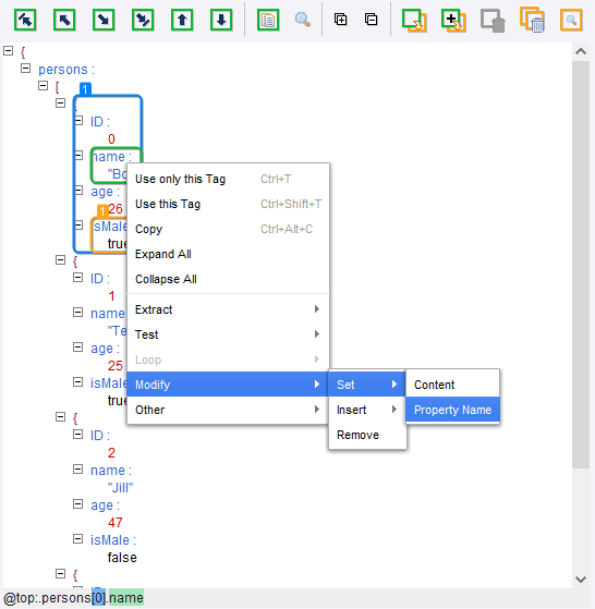 JSON step action example