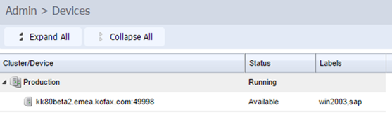 Automation Device is registered in the Management Console