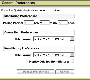 General preferences window General preferences window