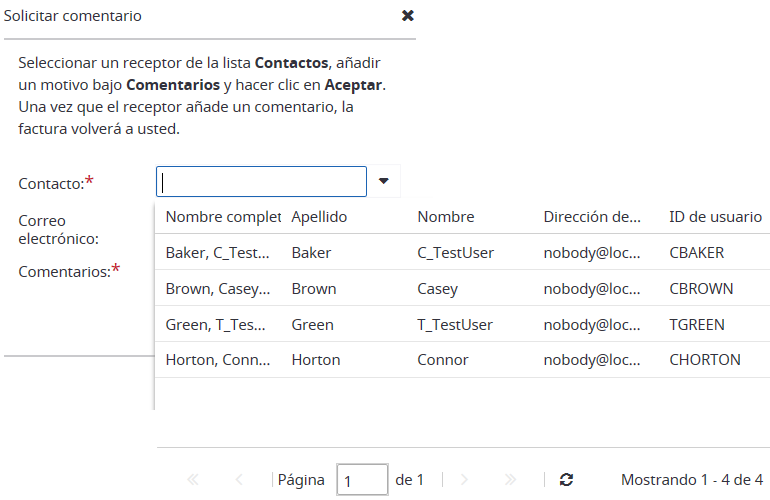 Acción Solicitar comentario