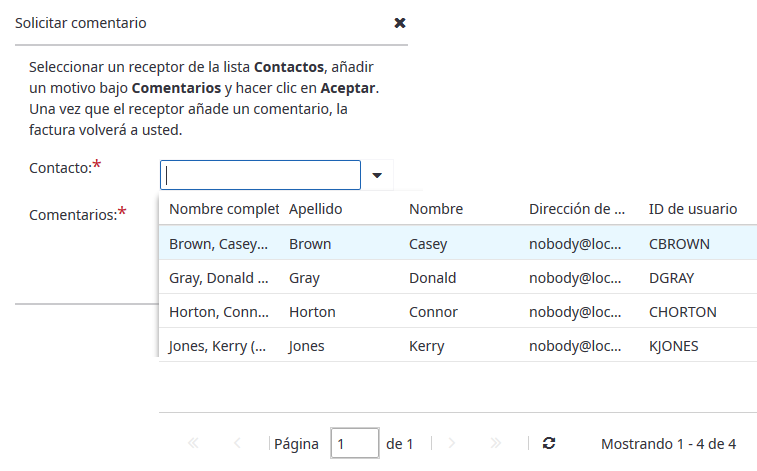 Acción Solicitar comentario