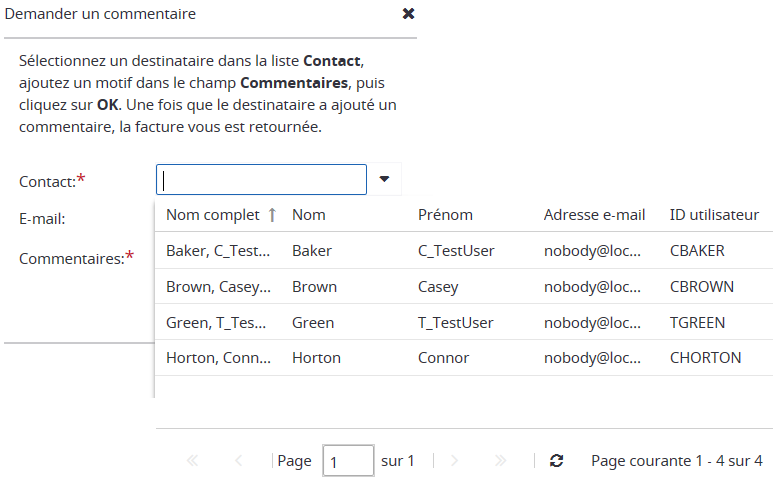 Action Demande de commentaire