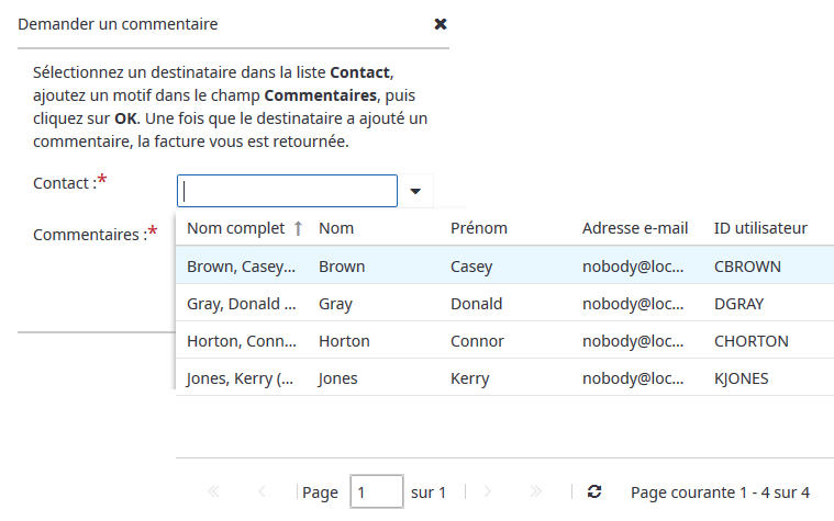 Action Demande de commentaire