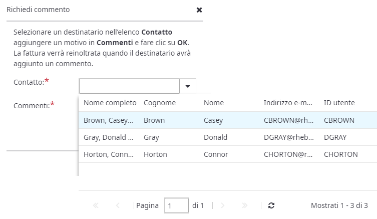 Azione richiedi commento