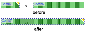 Before and after states of comb merging Before and after states of comb merging