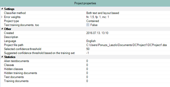 Project properties window Project properties window