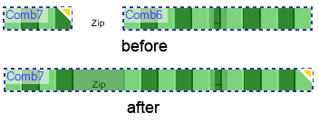 Before and after states of comb merging