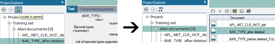 Selected document highlighted in project tree