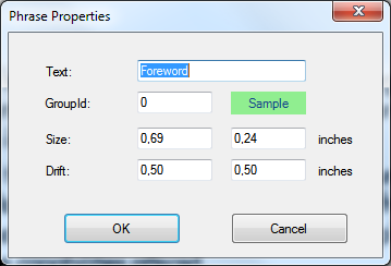 Phrase properties window