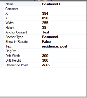 Property grid for the anchor zones