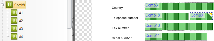 Root comb field selected in FTE treeview and on page image view