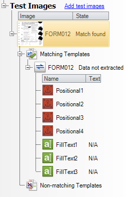 Test image with matching template, data not extracted
