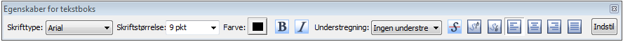 flydende værktøjslinje for egenskaber for tekstboks