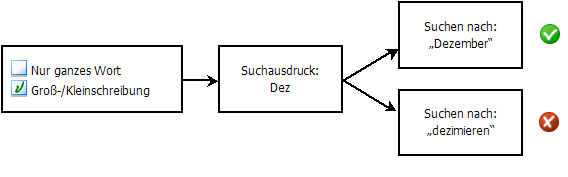 Abbildung zum Auswählen bzw. Abwählen von 'Groß-/Kleinschreibung'