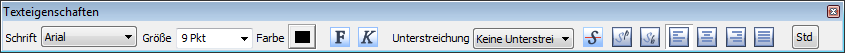 Unverankerte Werkzeugleiste für Textfeldeigenschaften