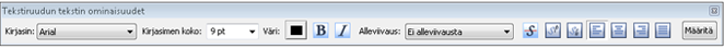 irrallinen tekstiruudun ominaisuudet -työkalurivi