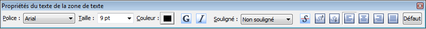 barre d'outils flottante Propriétés de la zone de texte