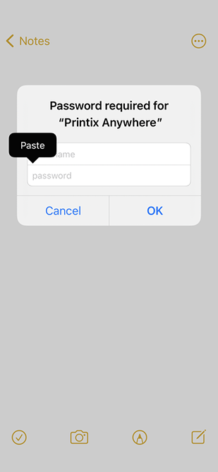 Požadované přihlašovací údaje pro tiskárnu